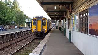 156471 and 156421 at Millom on the 2c58  carlisle to barrow in furness.