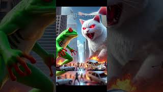 Kitten fighting green frog #funnyvideo #aicat #cat #catshorts #shorts