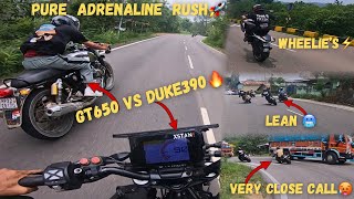 Group Ride Gone Wrong 😱!! GT650 VS Duke390🔥!! Very close calls🥵!! Extreme narrow roads☠️!!