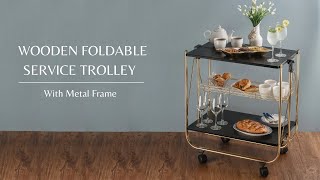 Wooden Foldable Service Trolley With Metal Frame