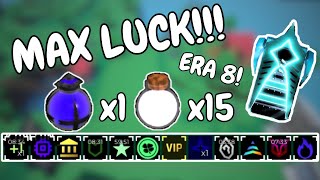 USING NEW MAX LUCK TO POP 15 HEAVENLY POTION 2'S AND OBLIVION POTION IN SOL'S RNG ERA 8!