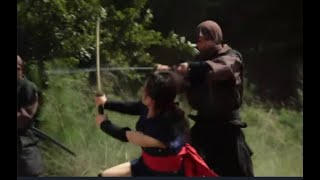 2 Asian girls warriors fight against Ninja's and Samurai's. Martial art clip. fast pace music