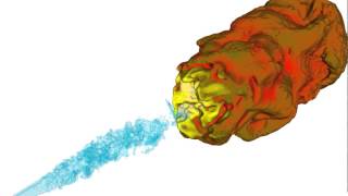 Large Eddy Simulation of the ignition of a turbulent methane jet (AVBP - CERFACS).