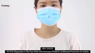 50 PCS Disposable 3-Ply Face Mask with Earloops, FDA & CE Certificated Comfortable Protection