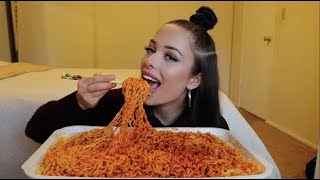 Cheesy Samyang fire noodle mukbang (big bites)