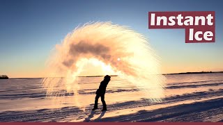 Throwing boiling water into freezing air creating instant ice