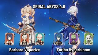 C6 Barbara Xiangling Vaporize | C0 Furina Hyperbloom | Spiral Abyss 4.6 Floor 12 | Genshin Impact