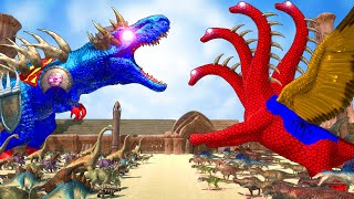 Spiderman T-Rex Evolution Attacked by Dinosaur T rex vs Team Spiderman T-Rex Dinosaur Fighting ARBS