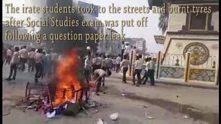 Irate students take to streets, burn tyres after SEE exams put off over question leak