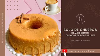 Bolo de Churros com Cobertura Cremosa de Doce de Leite