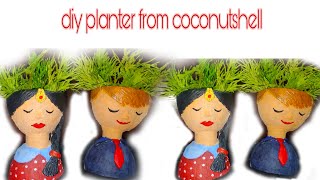 diy planter from coconutshell / coconutshellcraft ideas #sanguttans #diyplanter #coconutshellcraft