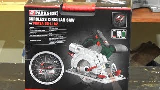 Parkside Cordless Circular Saw PHKSA 20-LI A2 Unboxing -Testing