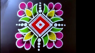 4 attractive flower rangoli kolam designs 🌺 3*3 dots Simple daily muggulu collection 🌺 rangoli