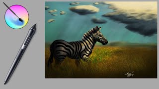 The approaching storm (A day in the savanna) - finishing the painting in Krita