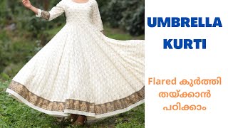 Umbrella kurti cutting and Stitching  Malayalam | Full circle umbrella frock cutting and stitching