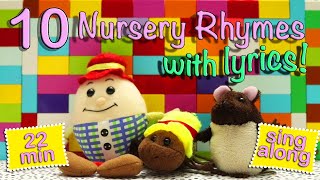 Nursery Rhymes WITH LYRICS ! Hickory Dickory Dock +  9 More Songs for Kids to Learn