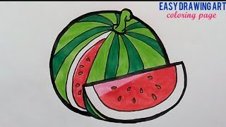 how to draw & coloring watermelon for kids