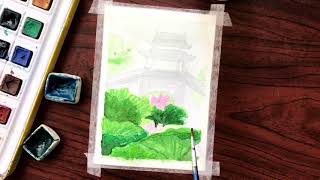 Easy watetcolor landscape painting | paint with me - #5 | beginner watercolor tutorial