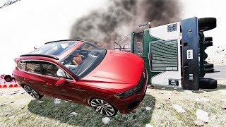 Cars VS  DANGEROUS CLİFF #17 Steep Slopes Mountain Road - Don't Stop - BeamNG Drive