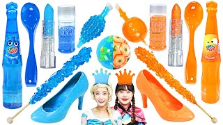 Frozen Elsa and Anna Blue vs Orange color food Mukbang by yomi yami