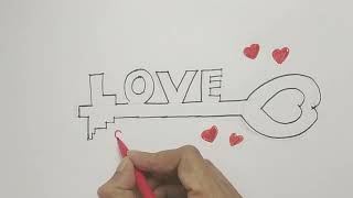 How to draw Love Key for valentines day card easy beginners drawing