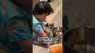 Toddler helping out for dinner preparation #toddlers #toddlerlife #cooking #helping #potato