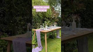 Behind the scenes of a garden tablescape set up. #weddingdecor #weddingstyling #weddingtable