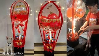 Money Pulling Hot Air Balloon Chocolate Bouquet with Fairy Lights