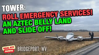 Twin-Engine Plane Belly Lands on the Runway and Skids Off [ATC audio]