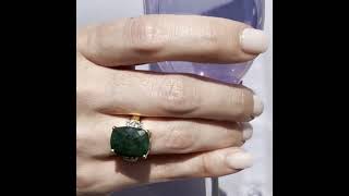 Cushion-Cut Genuine Emerald & White Tanzanite Cocktail Ring 8.80 TCW-18k Gold-plated Sterling Silver