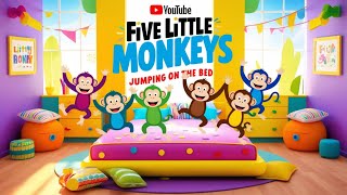 "🎶 Five Little Monkeys Jumping on the Bed | Super Fun Nursery Rhymes for Kids! 🐒✨"