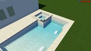 Geometric 15'x 30' Pool W/ 7'x 7' Raised Spa, 2 ea. 24" Arc Up Water Features