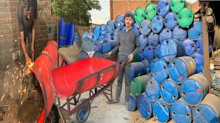 The Process of Making Wheelbarrow From Old Plastic Oil Drums|Factory Process of Plastic Wheelbarrow!