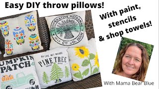 Easy to make DIY throw pillows, stenciled pillows for beginners! Farmhouse, cottage, boho style!