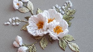 3D Jasmine Flowers - Dimensional Embroidery in detail