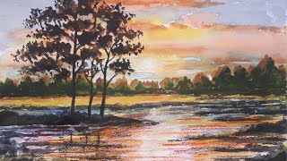 watercolor painting tutorial- Capture the Beauty of a Sunset: Easy Watercolor Landscape Tutorial