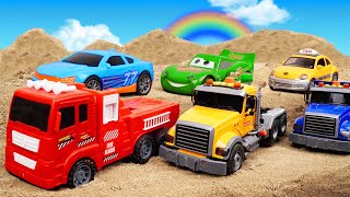 Rescue the truck from the pit with excavator and crane truck | Police car toy stories | Mega Trucks