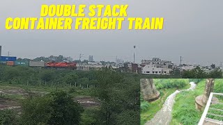 Parallel With Double Stack Container Freight Train At Mahesana Outer