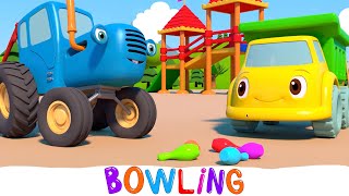 Bowling game - Blue Tractor and cars at the kids playground - Kids Songs & Cartoons