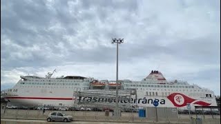 An overview of trasmediterranea ferry , Mahon port (menorca-spain )