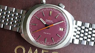 AMAZING Omega Driver's Chronostop Geneve - red/burgundy/eggplant dial - ref 146.010, cal 920, 1969