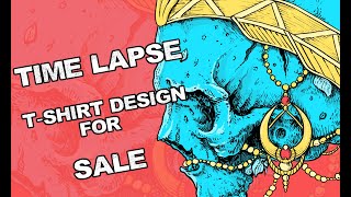 4K | Skull T-shirt Illustration | Design FOR SALE | Drawing Time Lapse