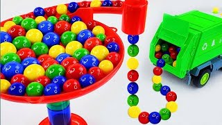 Marble Run ASMR Race ☆ HABA Slope & Dump Truck Excavator Ambulance Forklift Garbage Truck Tractors