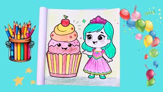 Princess and Big Cupcake | Coloring Fun for Kids