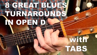 8 MUST KNOW Blues Turnarounds in OPEN D with Free TABS