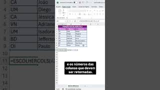 Função ESCOLHERCOLS no Excel | #shorts