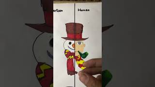 Drawing snowman in ✨two different styles ✨ human side 🌲#brain_stuff #ytshorts #christmas #snowman ￼