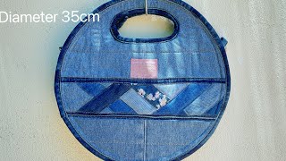 How to sew a cut-out handle round handbag&crossbody bag out of old jeans