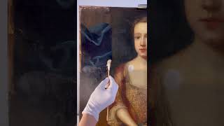 Удаление потемневшего лака и записей с картины XVIII века #restoration #art