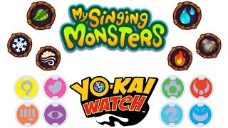 My Singing Monsters Common & Fire Monsters in Yo-Kai Watch Tribes